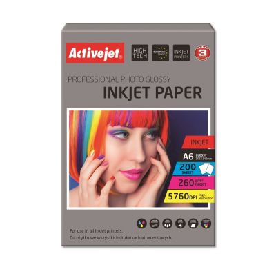 Activejet AP6-260GR200 Glossy photo paper; ideal for printing photos, colorful memories, 10x15; (A6; 200 pcs.)