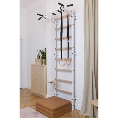 12. GYMNASTIC WOODEN AND METAL WALL BAR WITH METAL BAR AND ACCESSORIES FOR CHILDREN BENCHK 721W A076