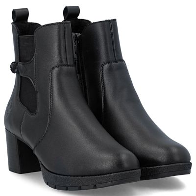 4. Women's leather ankle boots with heels, insulated, black, Rieker 77651-00