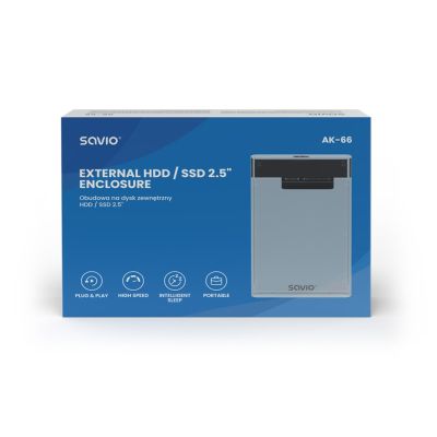 4. SAVIO EXTERNAL CASE FOR 2.5" HDD/SDD, USB 3.0, TRANSPARENT, AK-66