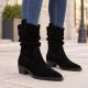 6. Black Ruched Leather Cowboy Ankle Boots for Women Sergio Leone BT-16-S