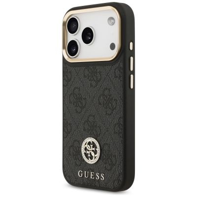 2. Guess 4G Strass Logo & Big Strap Metal Buttons MagSafe Case for iPhone 17 Pro - Black