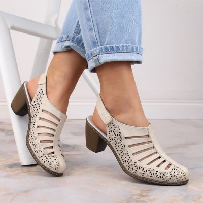 3. Rieker W RKR49B beige leather high heel sandals