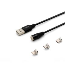 SAVIO MAGNETIC USB CABLE - USB TYPE C, MICRO AND LIGHTNING, 2M, BLACK CL-155