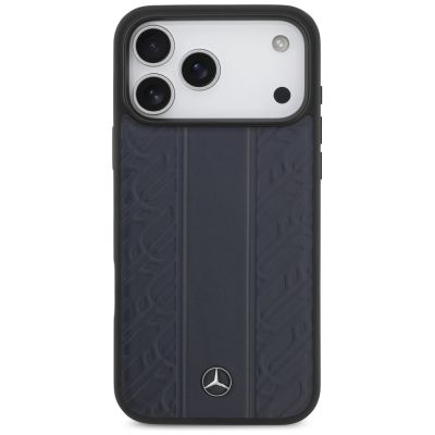 9. Mercedes Leather Laurel Leaves Stripes MagSafe Case for iPhone 17 Pro Max - Blue