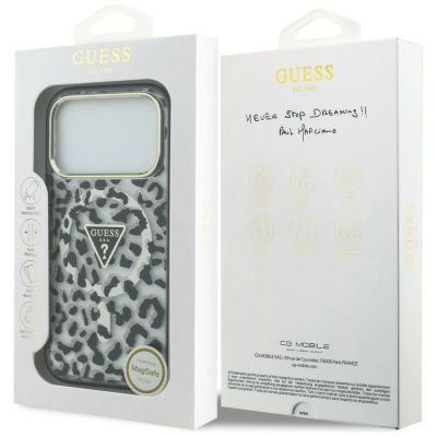 8. Guess IML Leopard Glitter Triangle Logo MagSafe Case for iPhone 17 Pro / 18 Pro - Black
