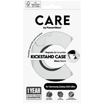 4. CARE by PanzerGlass Feature Black Kickstand & QI Case for Samsung Galaxy S25 Ultra - Transparent