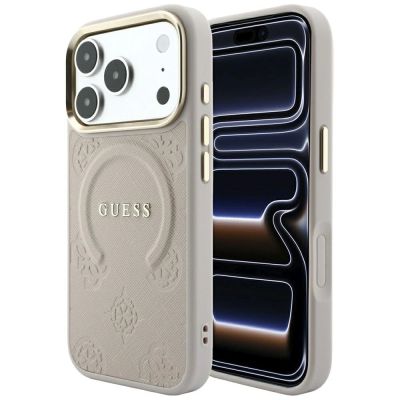 Guess Saffiano Peony & Ring MagSafe case for iPhone 17 Pro / 18 Pro - pink