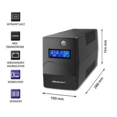 15. QOLTEC UPS 450VA | 240W | LCD | USB | RJ45