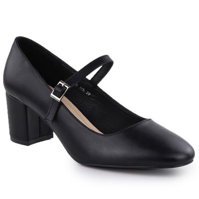 Black Sergio Leone PB176 low-heel pumps with strap