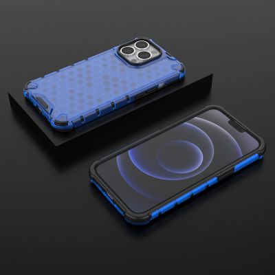 13. Honeycomb Case armor cover with TPU Bumper for iPhone 13 Pro blue