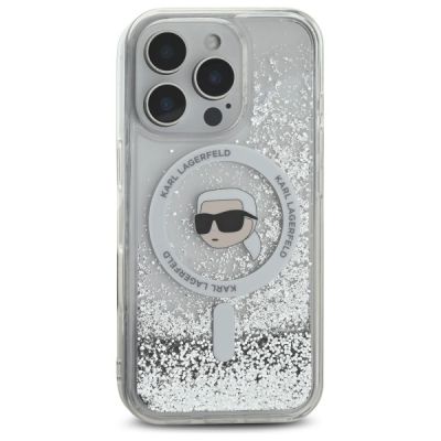 3. Karl Lagerfeld Liquid Glitter Karl Head Magsafe Case for iPhone 16 Pro - Clear