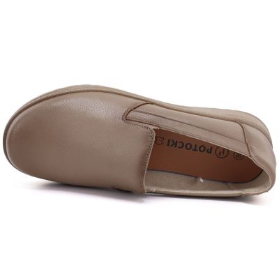 4. Women's leather slip-on wedge shoes, beige, Potocki JE19505