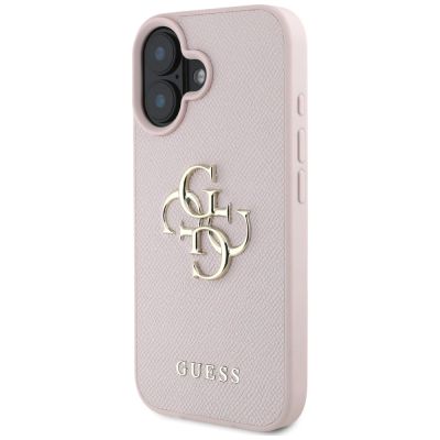2. Guess Grained Big 4G Logo Small Classic Logo case for iPhone 16 - pink