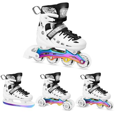 8. NH10905 4in1 LED WHITE ROLLER SKATES WITH RAINBOW HOCKEY BLADE SIZE M (35-38) NILS EXTREME