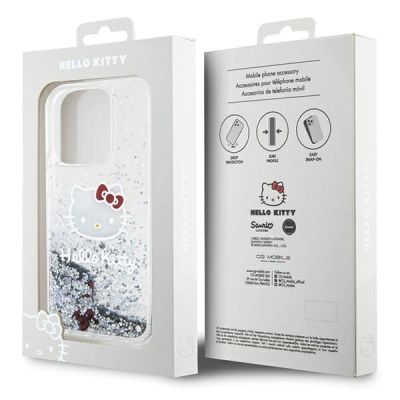 8. Hello Kitty Liquid Glitter Charms Kitty Head case for iPhone 14 Pro - silver