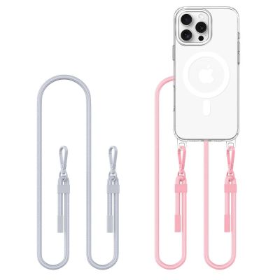 Tech-Protect Flexair Chain MagSafe Case for iPhone 16 Pro - Clear + 2 Lanyards (Pink and Gray)