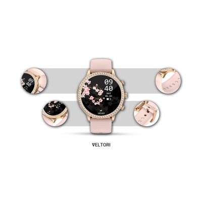 13. VELTORI VT310-1 Women's Smartwatch Gold Bracelet + Pink Silicone Strap