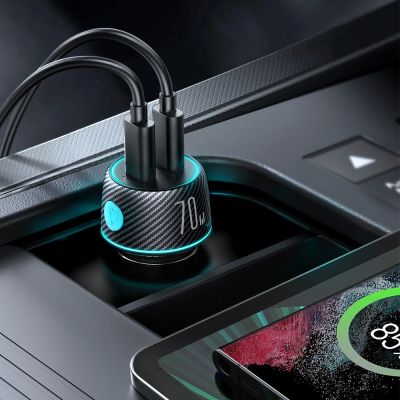 4. 2x USB C 70W car charger with LED backlight Joyroom JR-CCN02 - black
