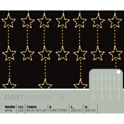 24. CHRISTMAS TREE LIGHTS LIGHT CURTAIN 200x200 CM 415LED WARM WHITE STARS