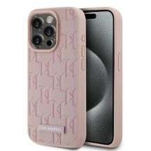 Karl Lagerfeld Leather Monogram Metal Logo case for iPhone 15 Pro - pink