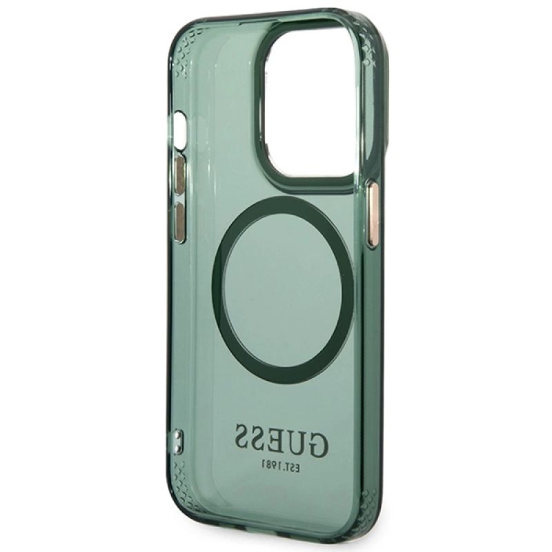7. Guess GUHMP14LHTCMA iPhone 14 Pro 6.1" green/khaki hard case Gold Outline Translucent MagSafe