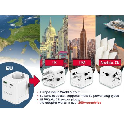6. GEMBIRD UNIVERSAL GROUNDED TRAVEL ADAPTER 20W, WHITE