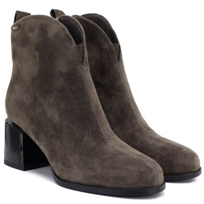 4. Women's leather high-heeled ankle boots in khaki Vinceza 91178