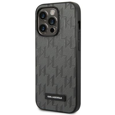 2. Karl Lagerfeld Saffiano Mono Metal Logo iPhone 14 Pro Max 6.7" Case - Gray