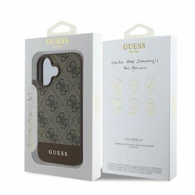 5. Guess 4G Bottom Stripe iPhone 16 Case - Brown