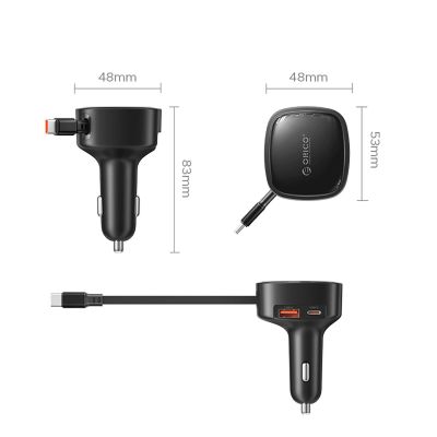 2. Orico FC-66-1A2C 66W Car Charger with Built-in Retractable USB-C Cable - Black