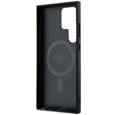 7. Guess 4G Collection Leather Metal Logo MagSafe Case for Samsung Galaxy S24 Ultra - Black