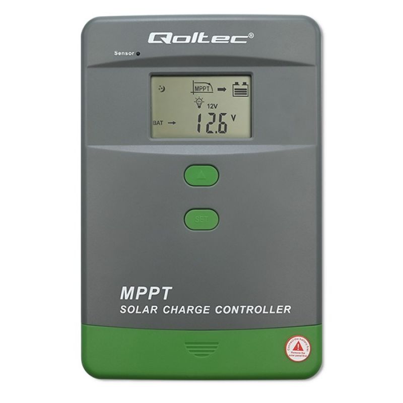 9. Qoltec 53664 MPPT solar charge controller with temperature sensor 50A | 12V / 24V | LCD | Bluetooth | APP | GEL | LiFePO4