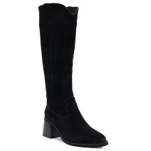 Women's leather cowboy boots with heels, suede, black, Vinceza 133103
