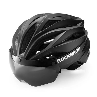 Rockbros Bike Helmet with Visor, Detachable UV Protective Goggles, Unisex - Black