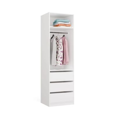 2. OPENO 1W1P3S WHITE Wardrobe – Modular Rack with Clothes Rail and 3 Drawers