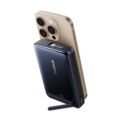 4. Baseus Nomos 10000mAh 30W Qi2 Power Bank with MagSafe Compatible Stand with Built-in USB-C Cable - Black