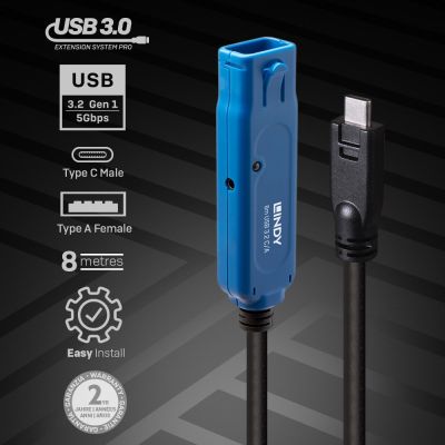 3. Lindy 43381 USB Cable USB 3.2 Gen 1 (3.1 Gen 1) 8m USB C USB A Black, Blue