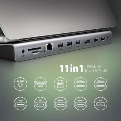 2. Axagon HMC-4KX3 Wired Docking Station USB 3.2 Gen 1 (3.1 Gen 1) Type-C Gray