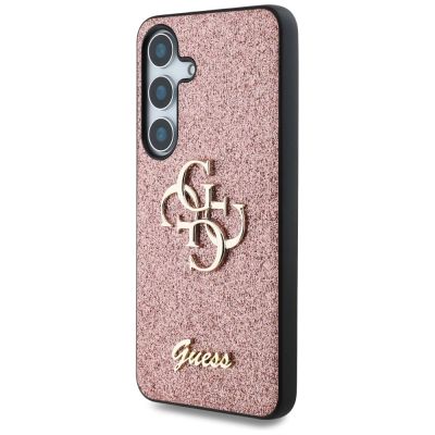 2. Guess Fixed Glitter Big 4G Metal Logo Case for Samsung Galaxy S25 Pink