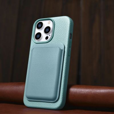 14. iCarer Litchi Premium Leather Case iPhone 14 Pro Magnetic Leather Case with MagSafe Green (WMI14220710-GN)