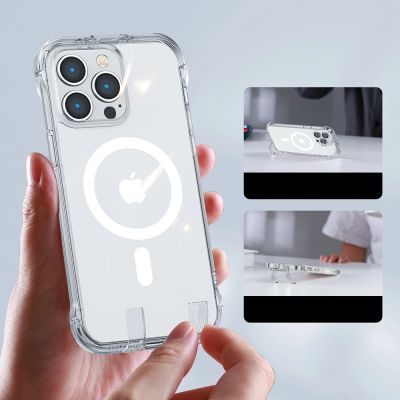 3. Joyroom Magnetic Defender Magnetic Case for iPhone 14 Plus Armored Case with Hooks Stand Clear (MagSafe Compatible)