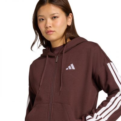 5. Women's adidas Essentials 3-Stripes Full-Zip Fleece Hoodie Brown JY3082