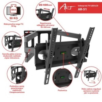 7. ART AR-51 TV wall mount (Swivel, wall-mounted, tiltable - 60"; max. 50kg)