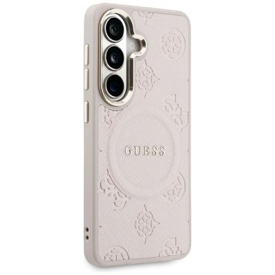 4. Guess Saffiano Peony Embossed Ring MagSafe Case for Samsung Galaxy S26 - Pink