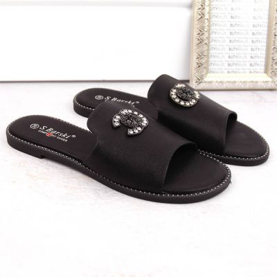 13. Comfortable slippers with zircons S.Barski W OLI258A black