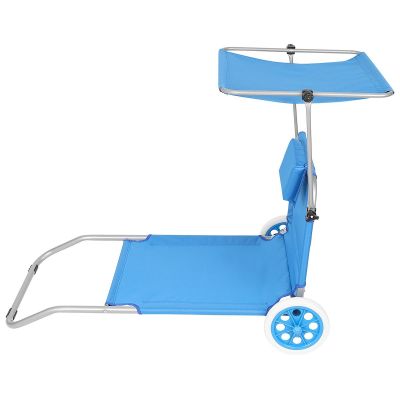 16. FOLDABLE BEACH CHAIR WITH CANOPY ON WHEELS 116x62x60-90CM BLUE