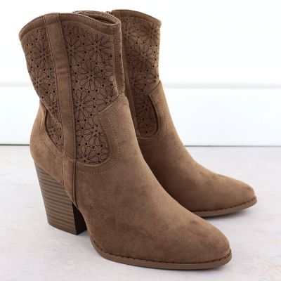 3. Women's openwork cowboy boots, suede, brown, S.Barski HY52-514