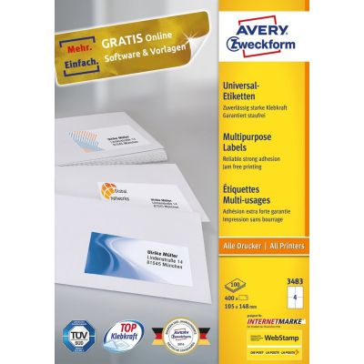 2. Avery 3483 Self-Adhesive Labels Rectangle Permanent White 400 pcs.