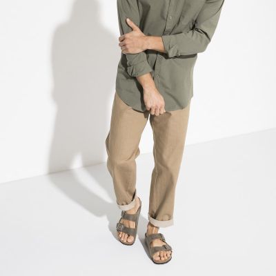 9. Birkenstock Arizona Soft Footbed Oiled Leather Narrow Faded Khaki Slides for Narrow Feet (1019377)
